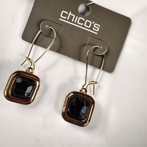 Chico's Gold and Black Faceted Stone Earrings - Picture 7 of 9